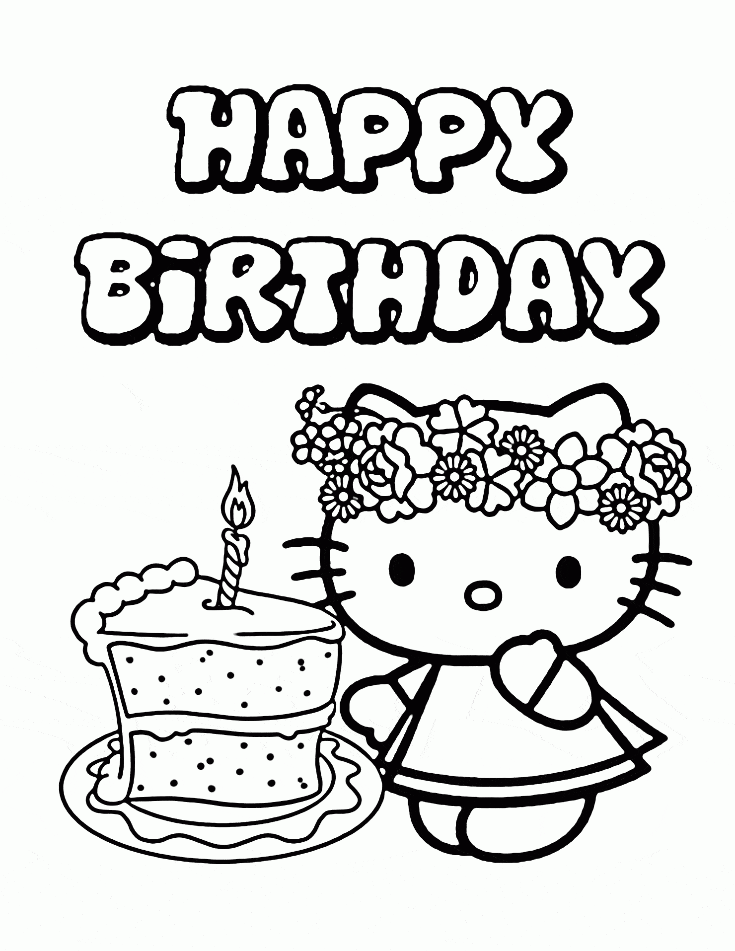 Hello kitty single birthday cake coloring page for kids holiday coloring pages printaâ hello kitty coloring hello kitty colouring pages birthday coloring pages