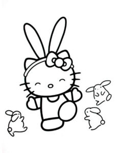 Hello kitty drawing a picture coloring page