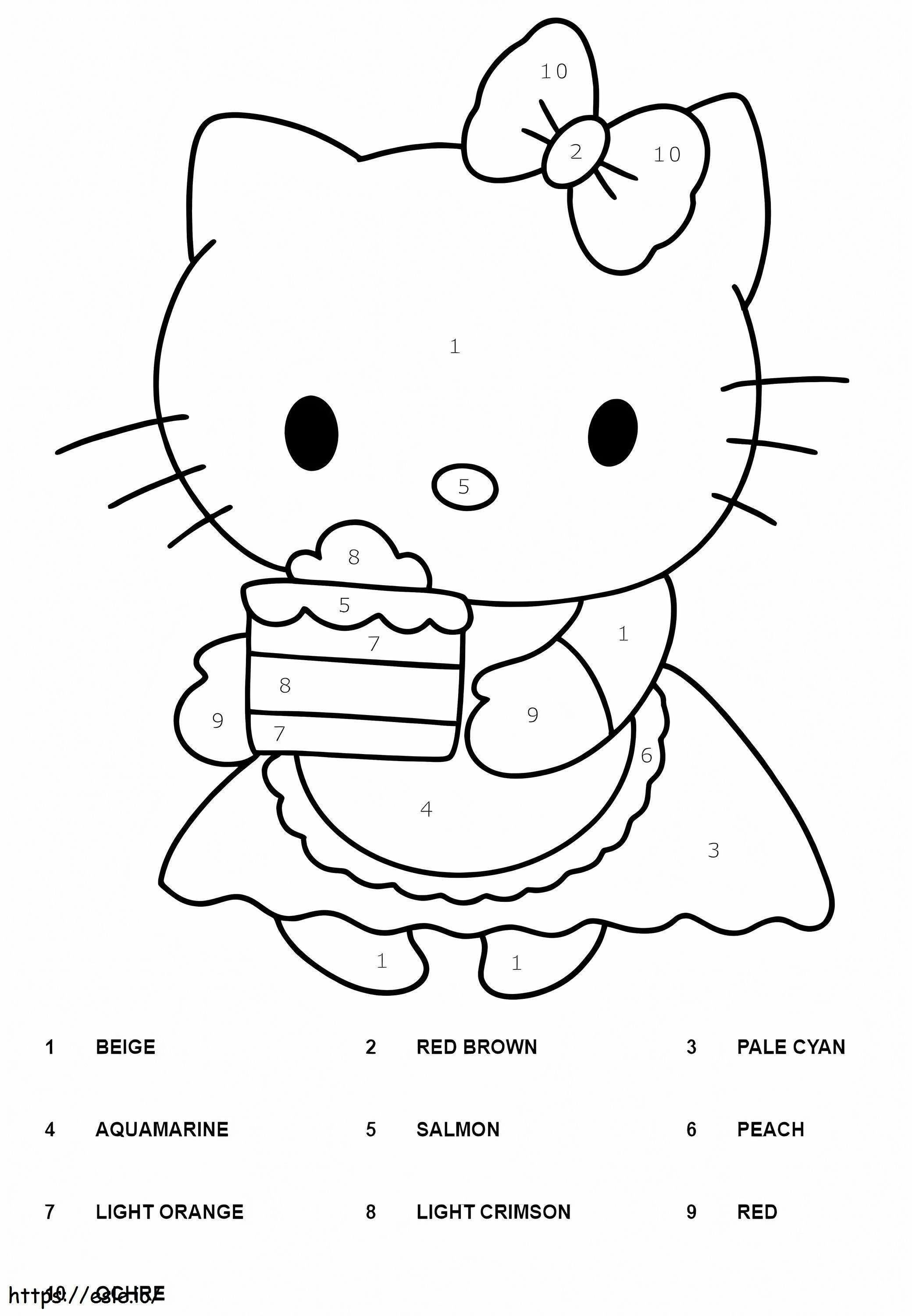 Pretty hello kitty color by number coloring page