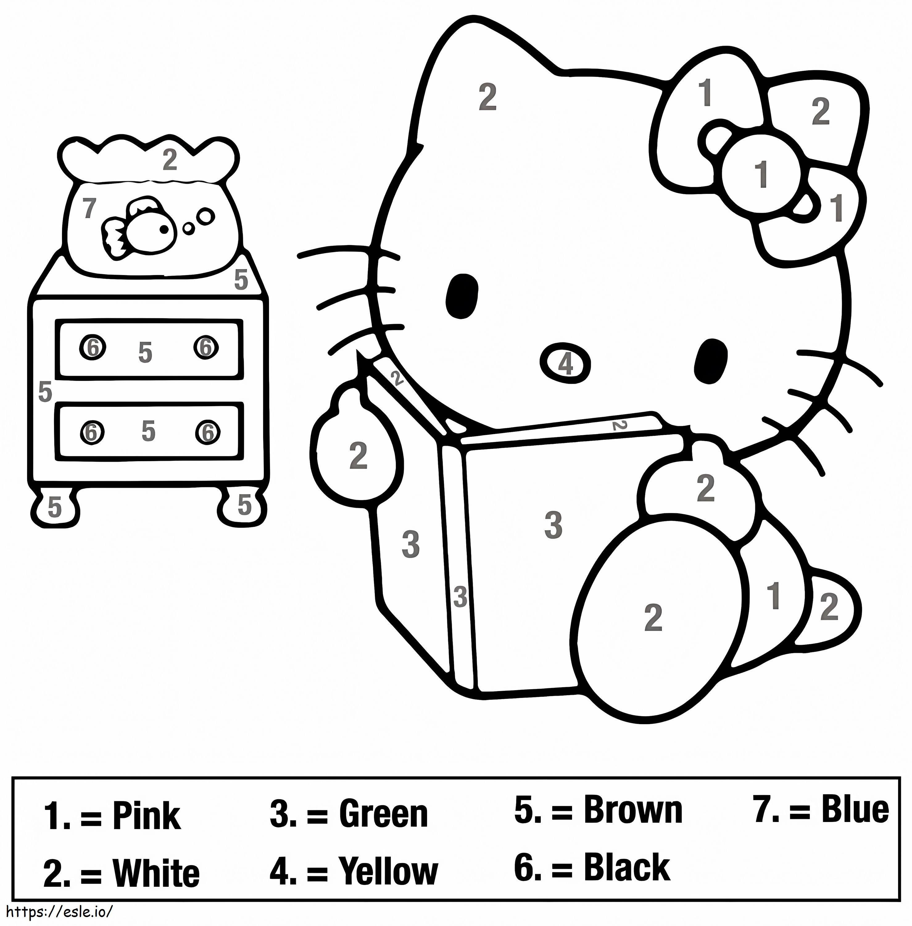 Free hello kitty color by number coloring page