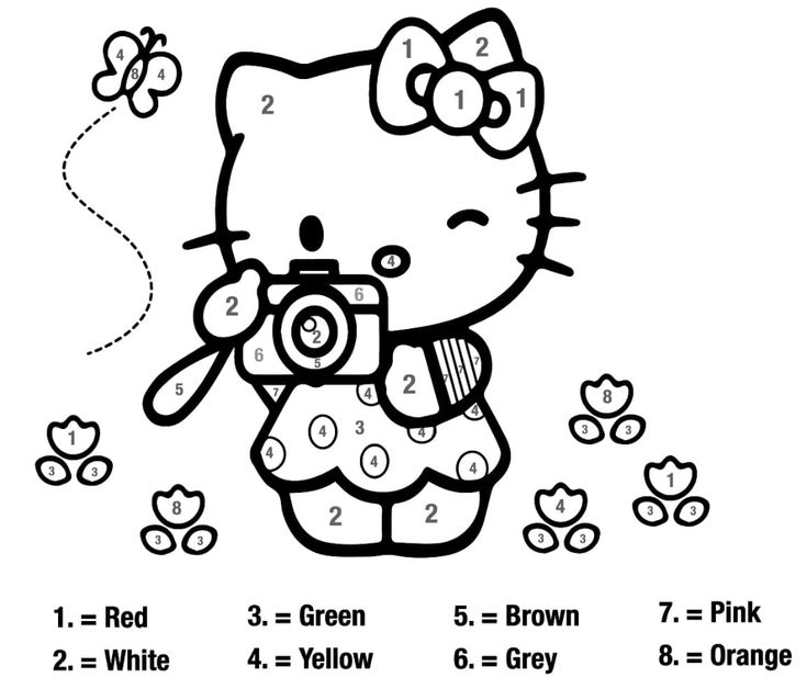 Printable hello kitty color by number coloring page