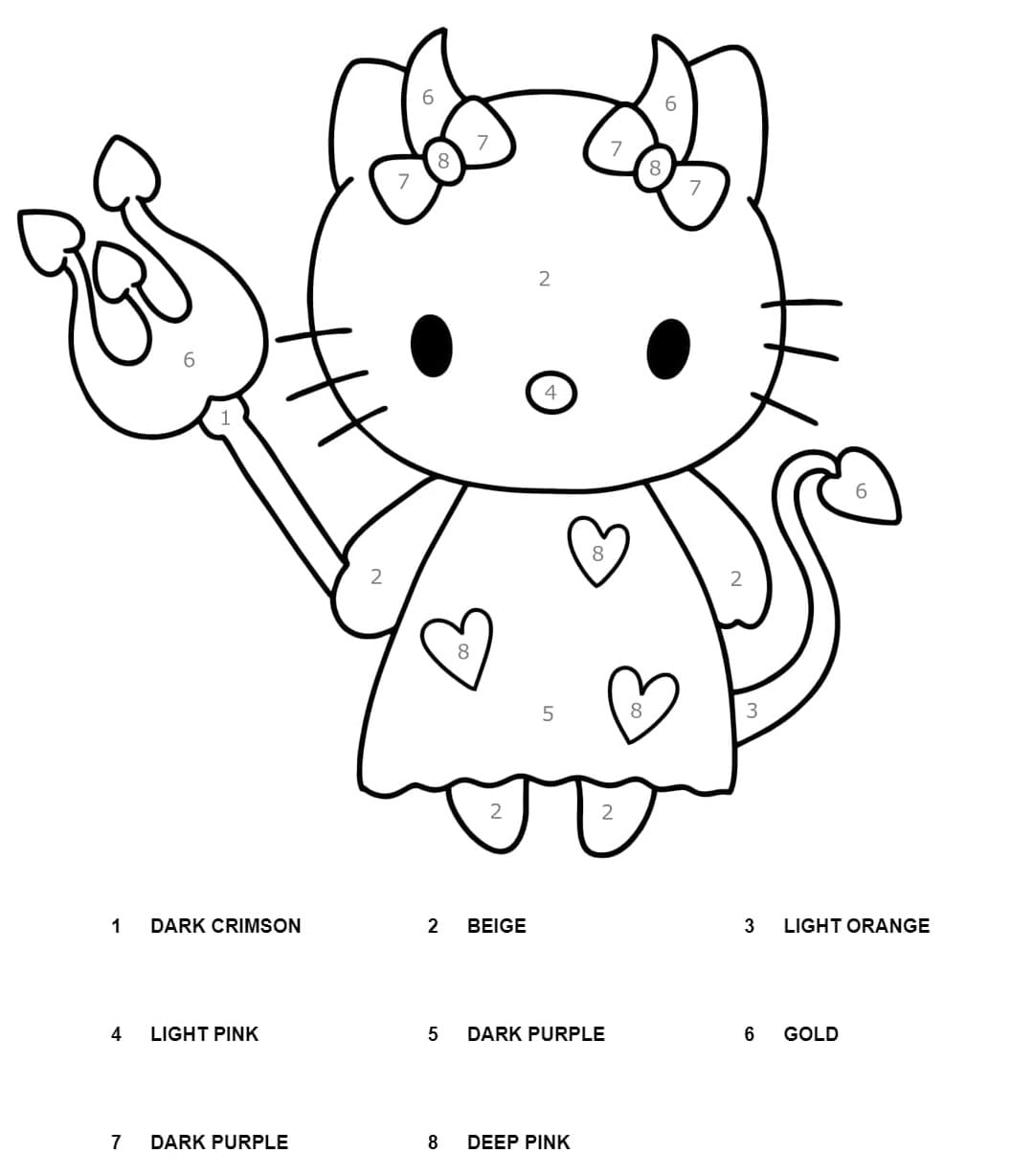 Hello kitty color by number coloring page