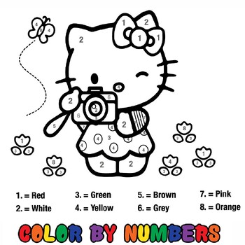 Printable hello kitty color by number coloring page activity sheets for kids