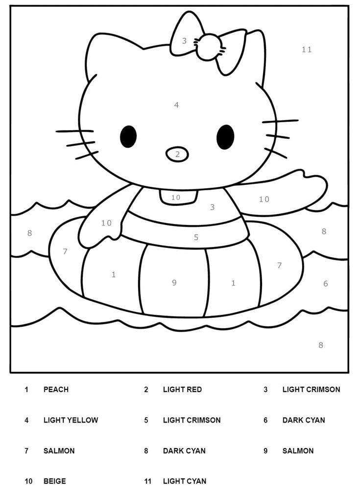 Lovely hello kitty color by number coloring page