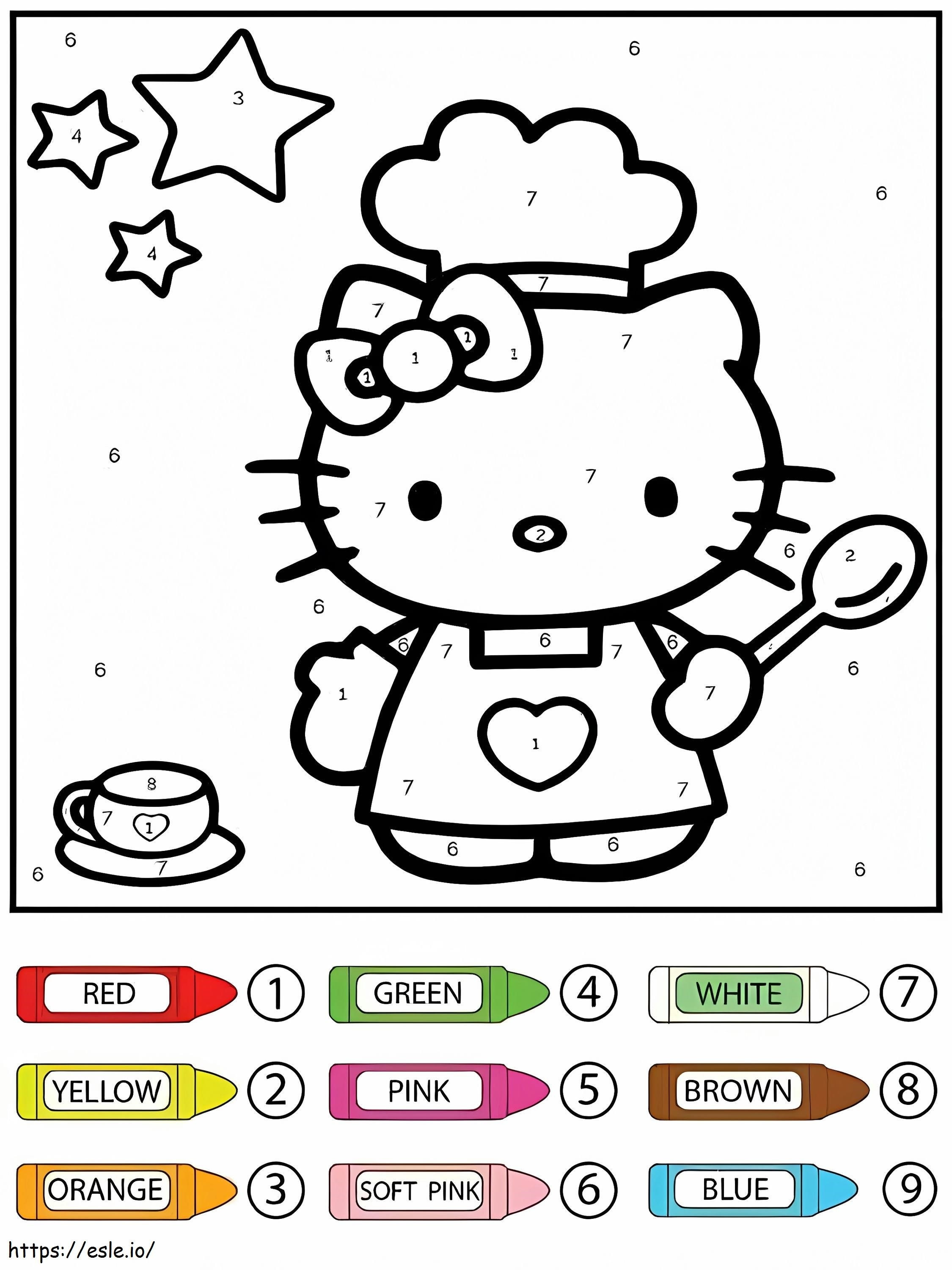 Cooking hello kitty color by number coloring page