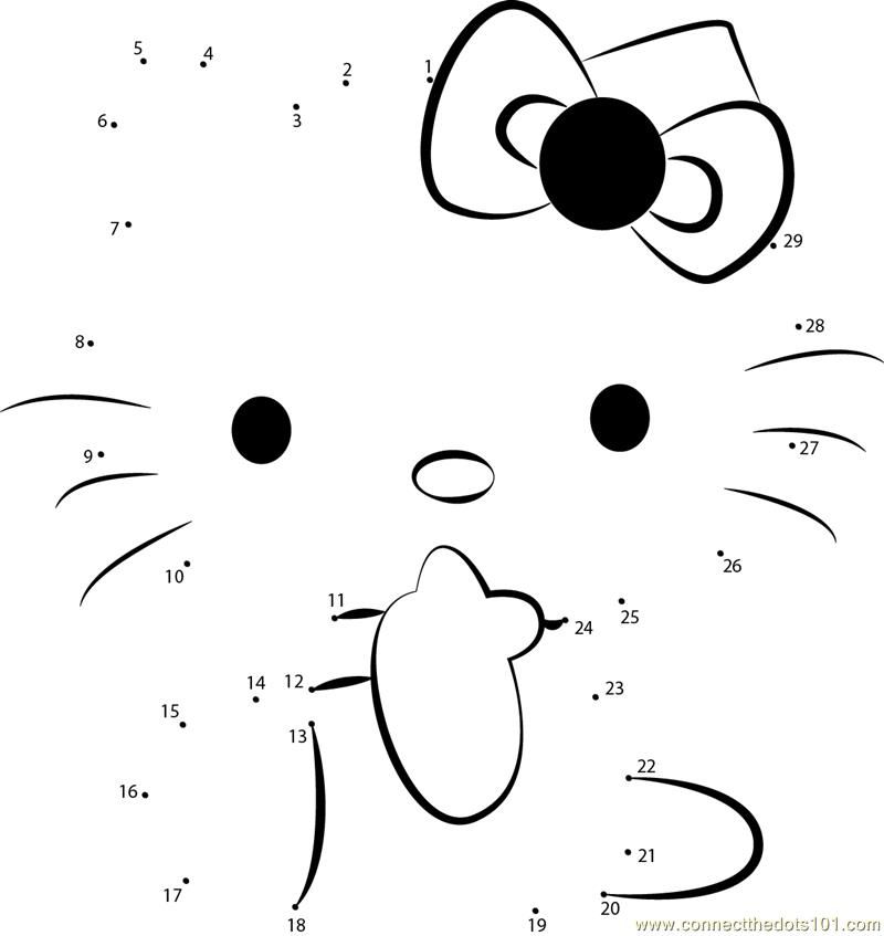 Hello kitty dot to dot prtable worksheet