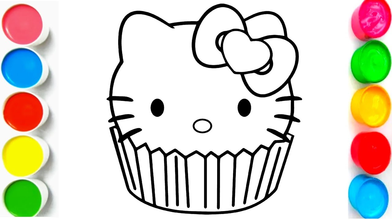 Hello kitty cupcake drawing coloring painting for kids toddlers