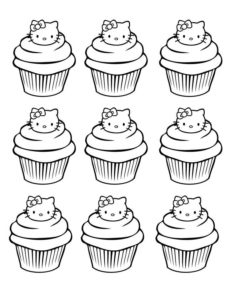 Sweet hello kitty cupcakes coloring page