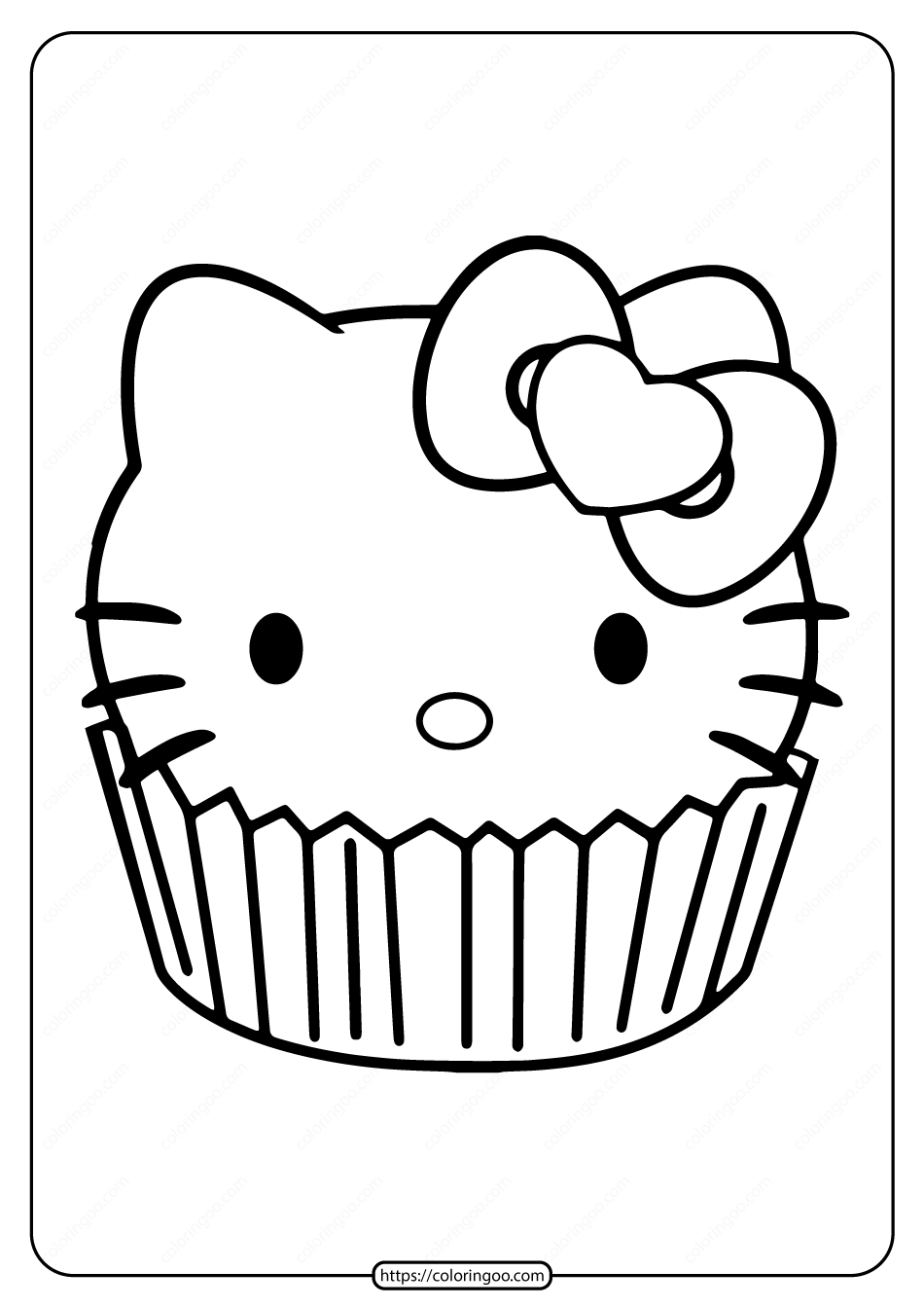 Free printable hello kitty cupcake coloring page