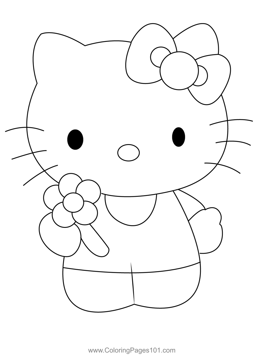 Hello kitty flower coloring page for kids