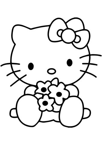 Hello kitty with flowers coloring page from hello kitty category select from printable câ hello kitty colouring pages hello kitty coloring kitty coloring