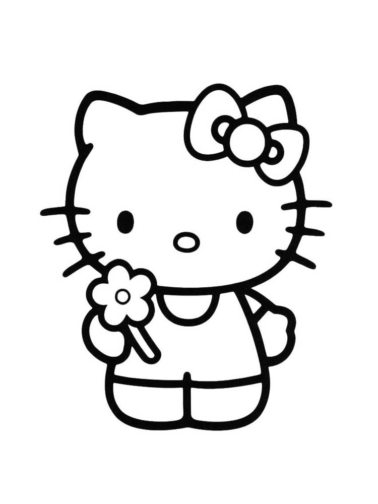 Hello kitty holding a flower coloring page
