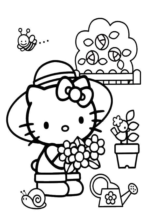 Online coloring pages coloring page hello kitty in the garden hello kitty download print coloring page