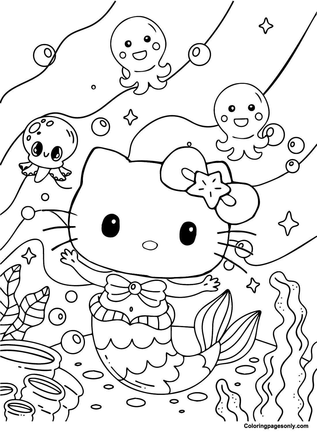 Hello kitty mermaid coloring pages printable for free download