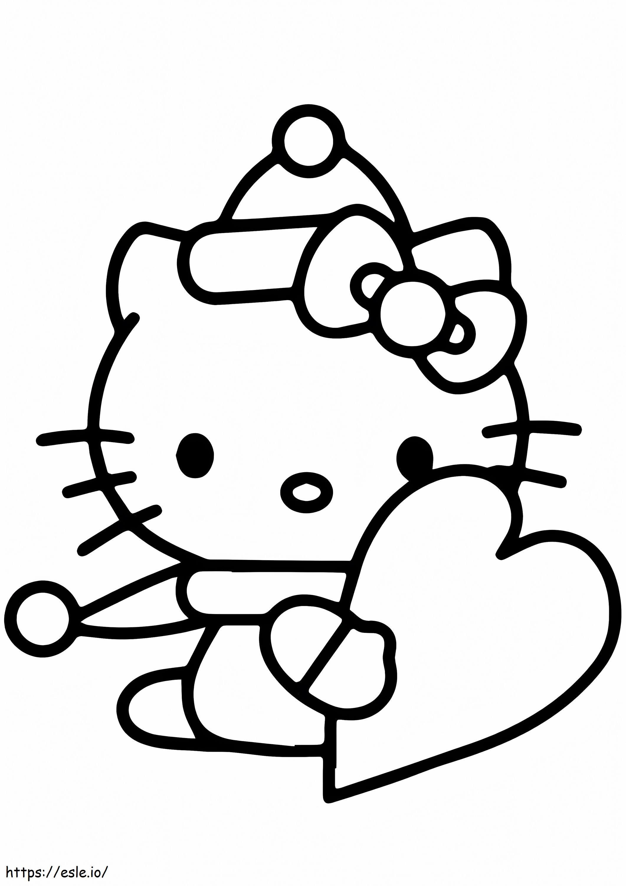 Hello kitty with heart coloring page