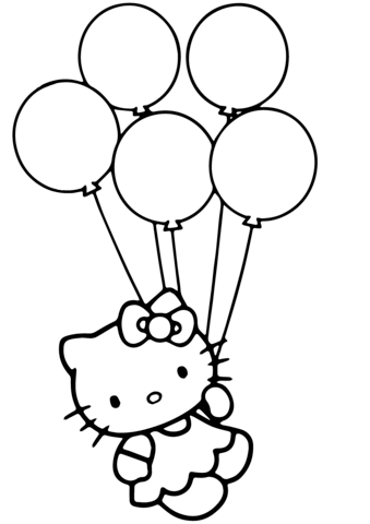 Hello kitty with balloons coloring page free printable coloring pages