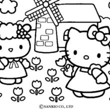 Hello kitty picking the flowers coloring pages