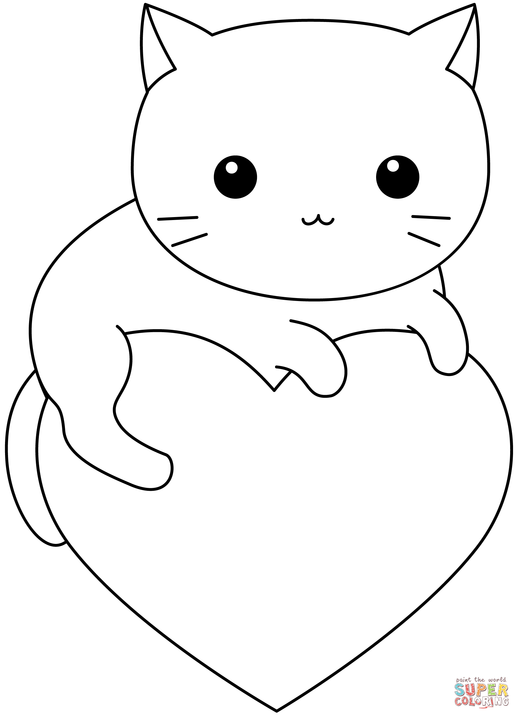 Kawaii kitty on heart coloring page free printable coloring pages