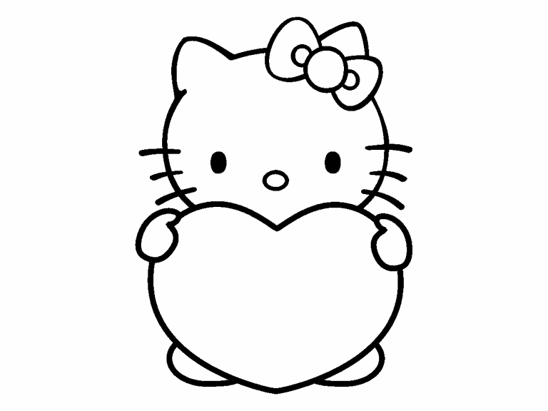 Hello kitty with heart coloring page