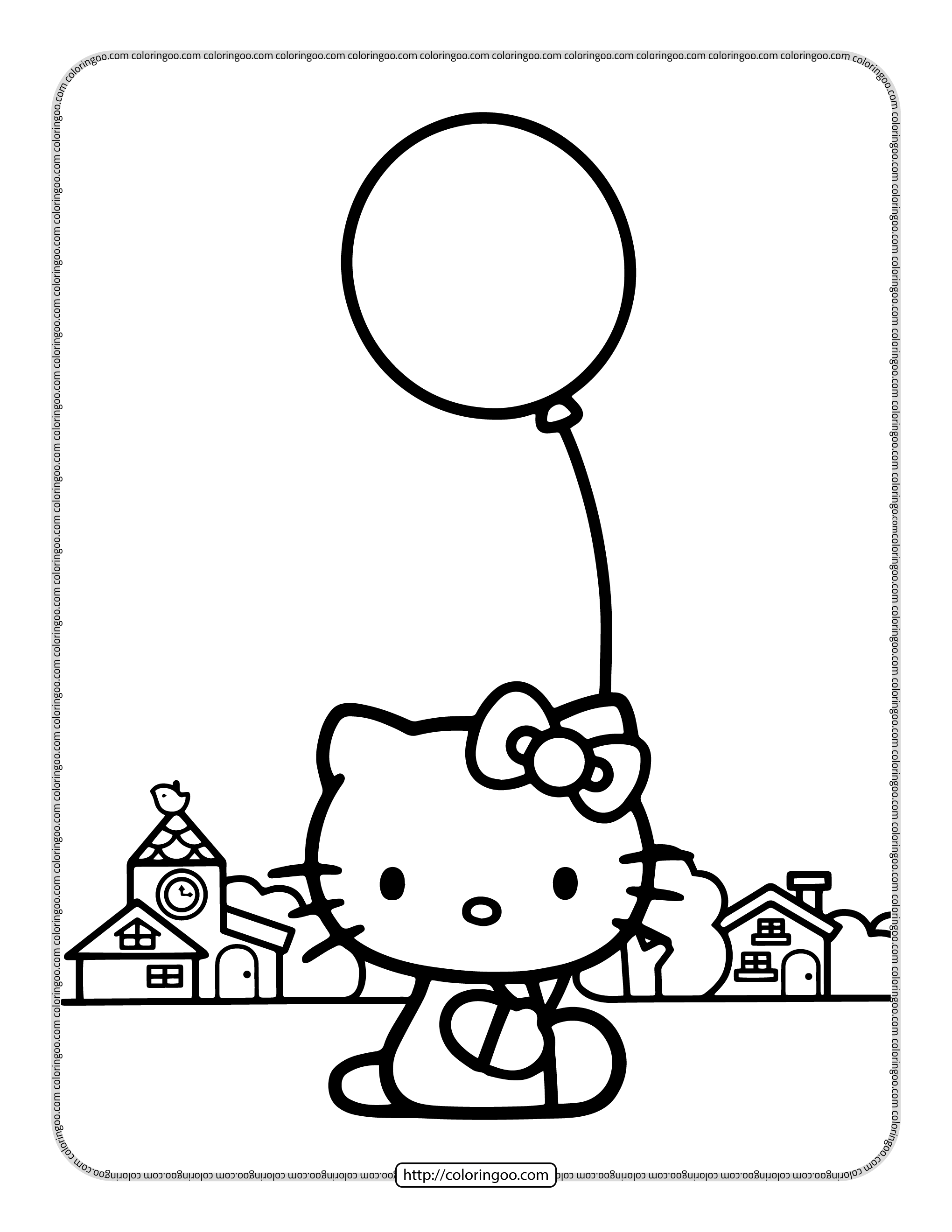 Hello kitty with a balloon coloring page