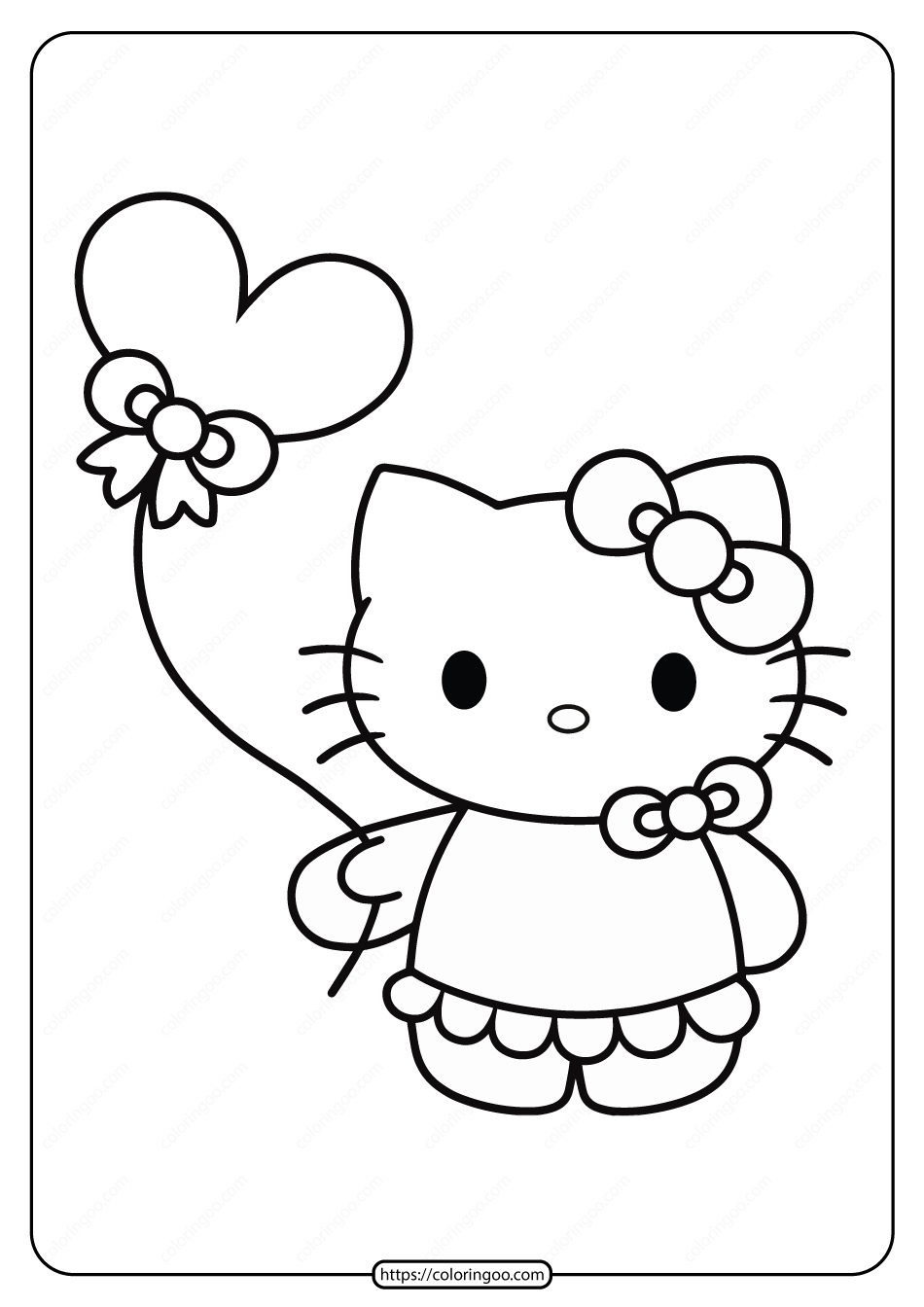 Printable hello kitty with balloon coloring page