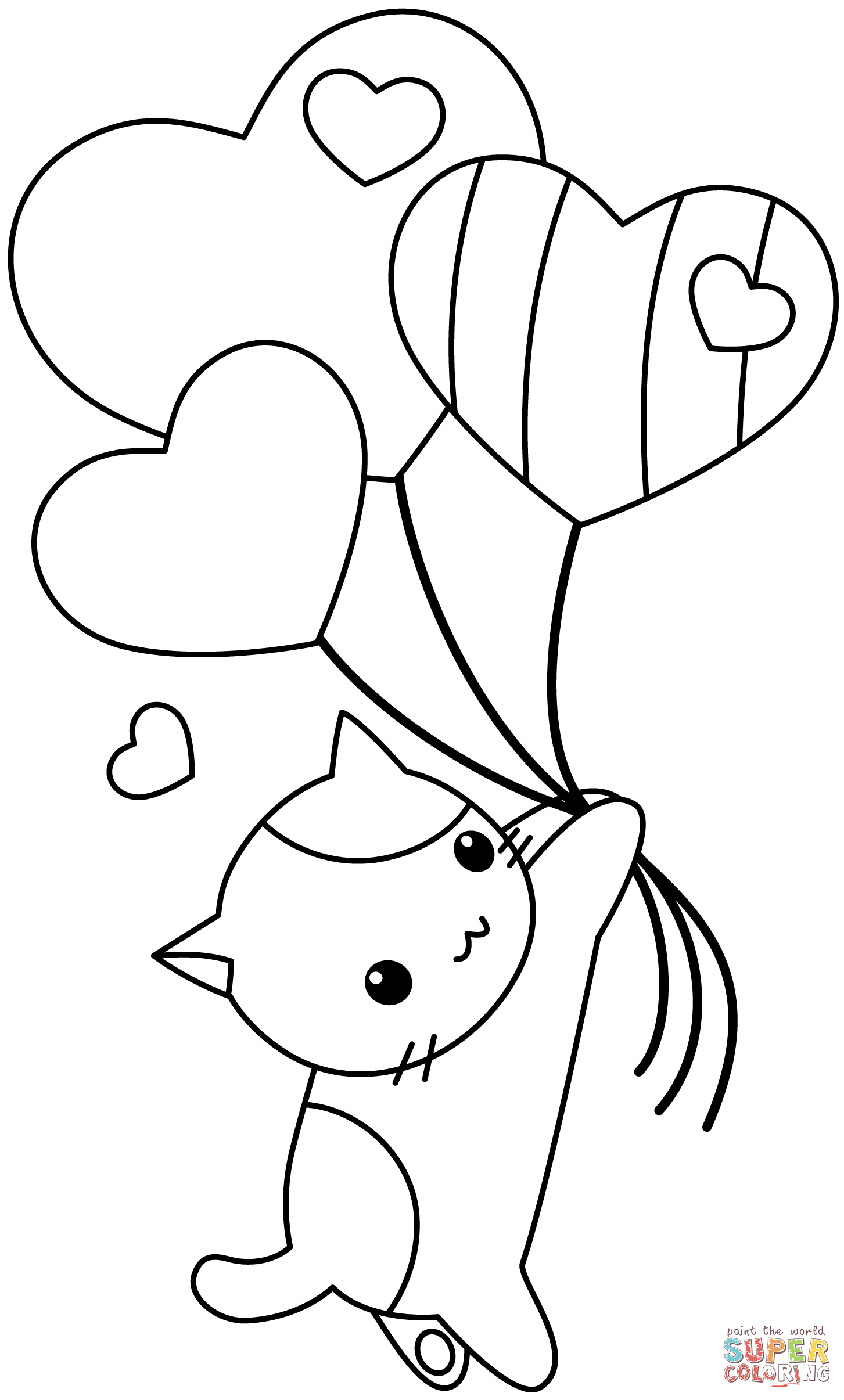 Kawaii kittie with balloons coloring page free printable coloring pages