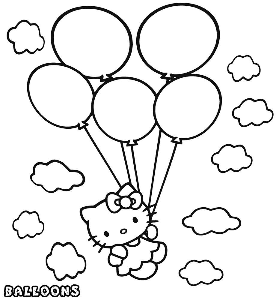 Coloring pages hello kitty balloons coloring page