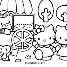 Hello kitty picking the flowers coloring pages