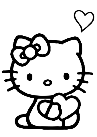 Hello kitty with a heart coloring page free printable coloring pages