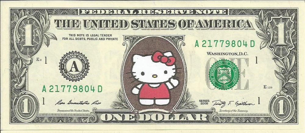 Hello kitty color dollar bill