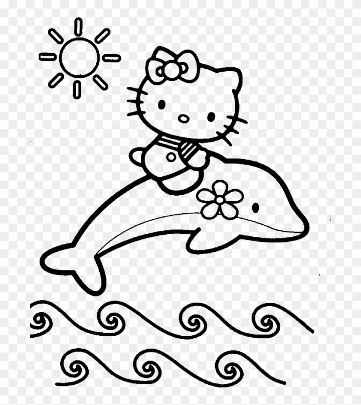 Free hello kitty riding a dolphin coloring pages