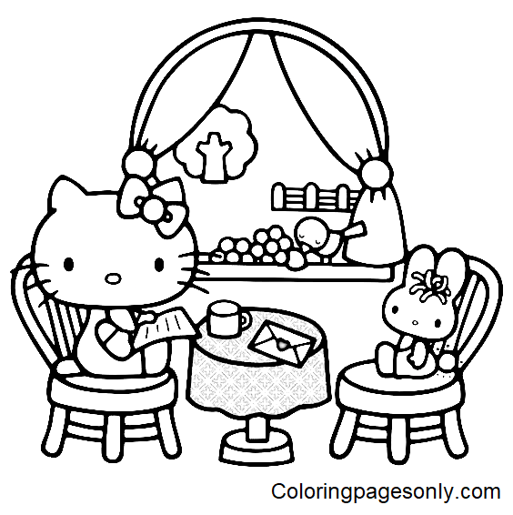 Dibujo de libro para colorear de hello kitty con sus amigos para colorear