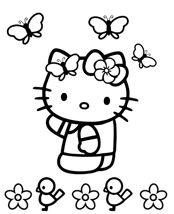 Butterflies and little chickens coloring page for children