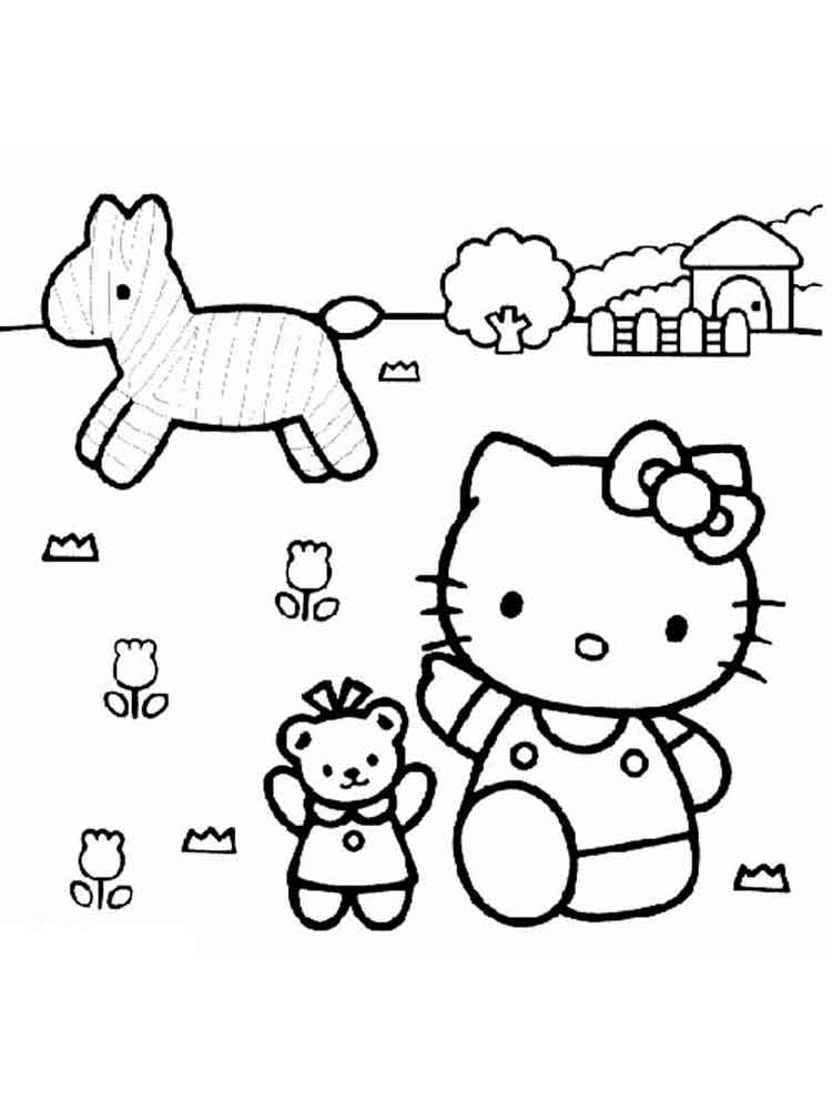 Hello kitty playing with toys coloring page