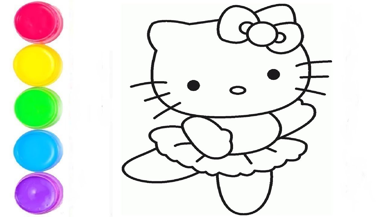 Rainbow coloring and drawing the train and hello kitty for toddlers kids