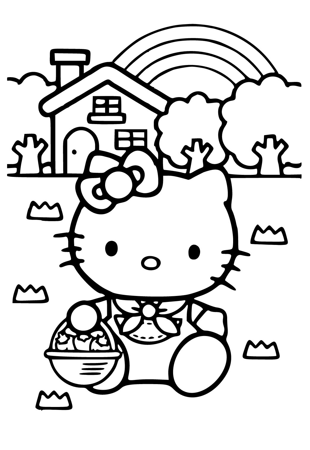 Free printable hello kitty rainbow coloring page for adults and kids