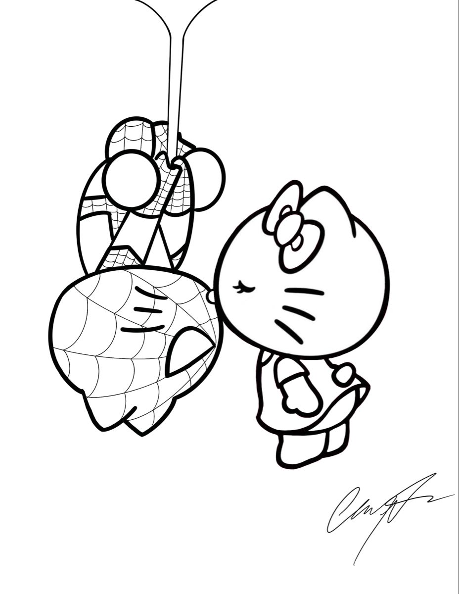 Hello kitty spiderman coloring page artesanãas de hello kitty cosas lindas para dibujar pãginas para colorear lindas