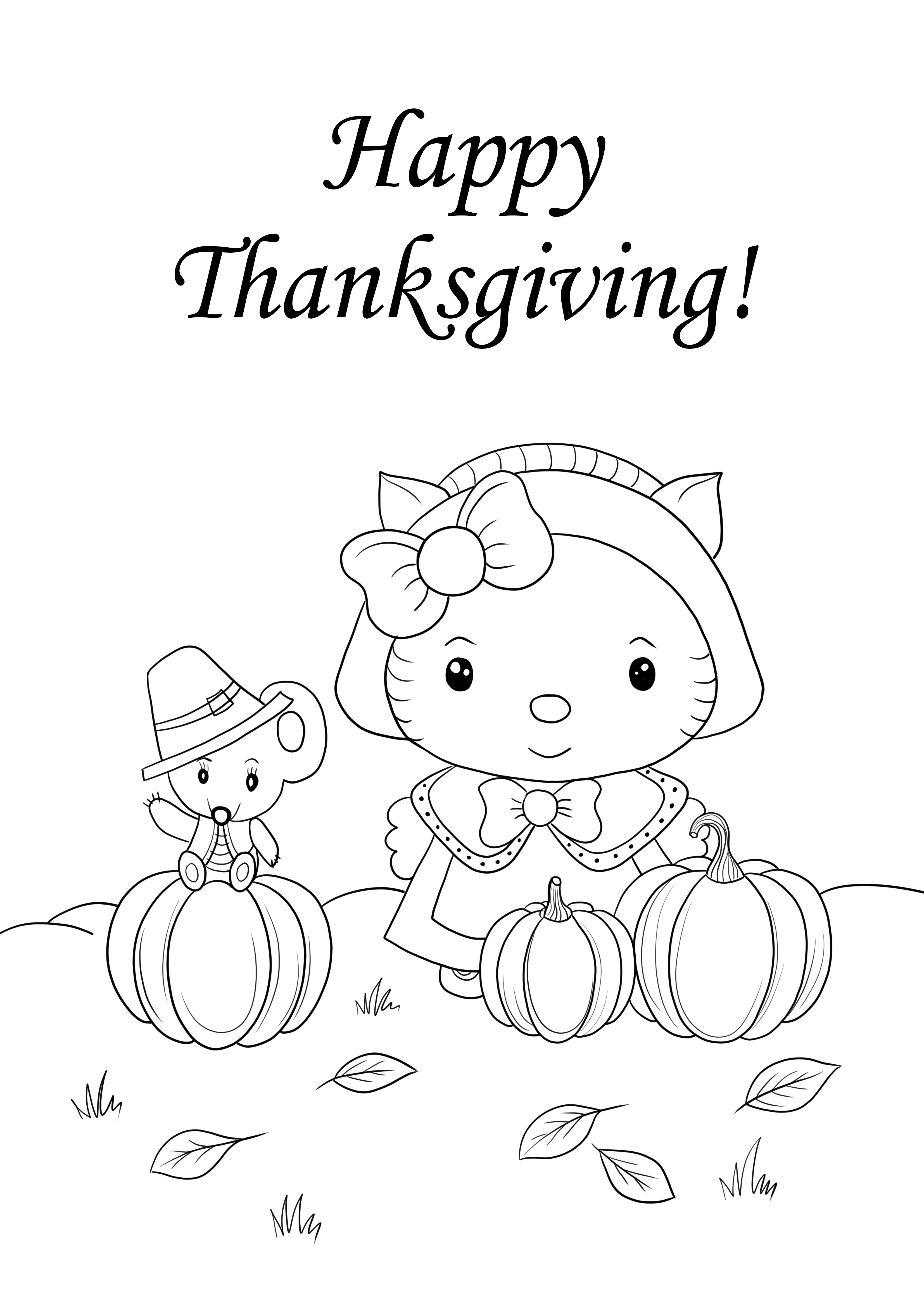 Hello kitty and happy thanksgiving pictures to print and color