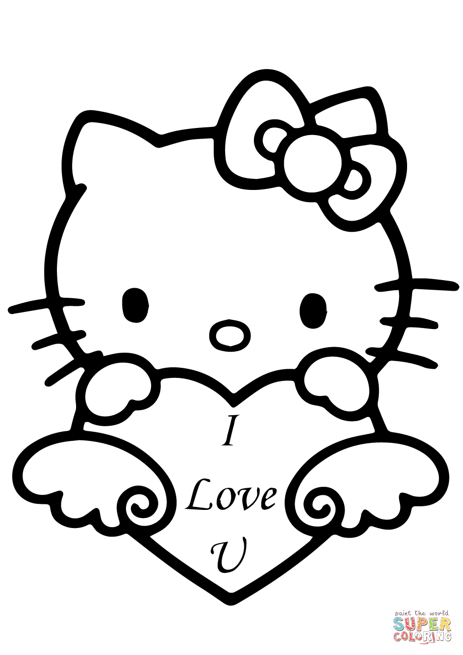 Hello kitty with i love you heart coloring page free printable coloring pages