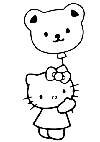 Hello kitty with valentine balloon coloring page free printable coloring pages