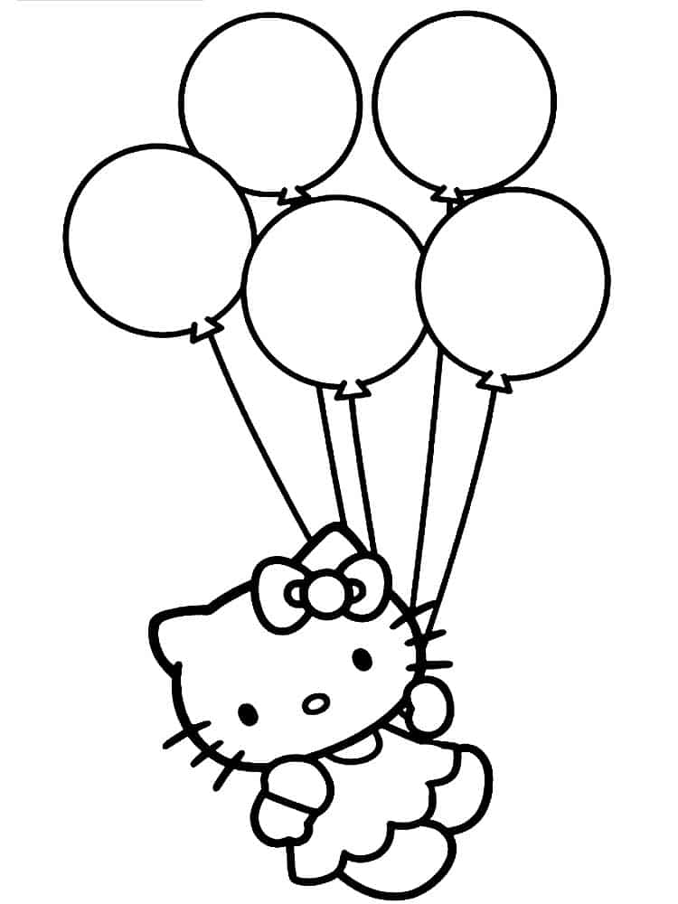 Hello kitty holds balloons coloring page