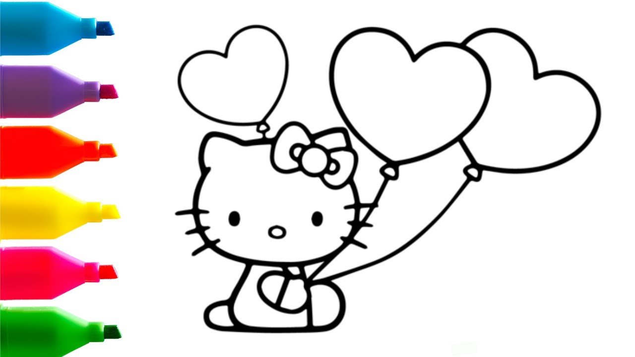 Coloring hello kitty with baloons coloring page