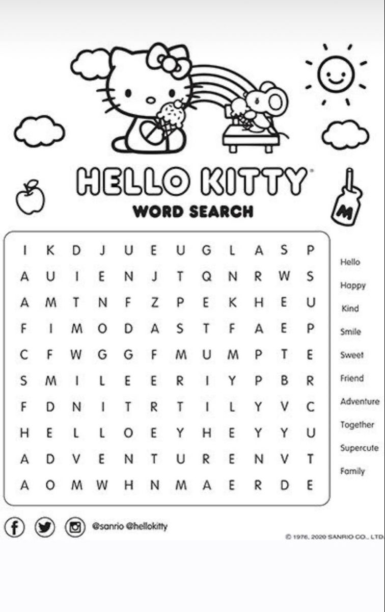 Hello kitty word search hello kitty coloring hello kitty book hello kitty crafts