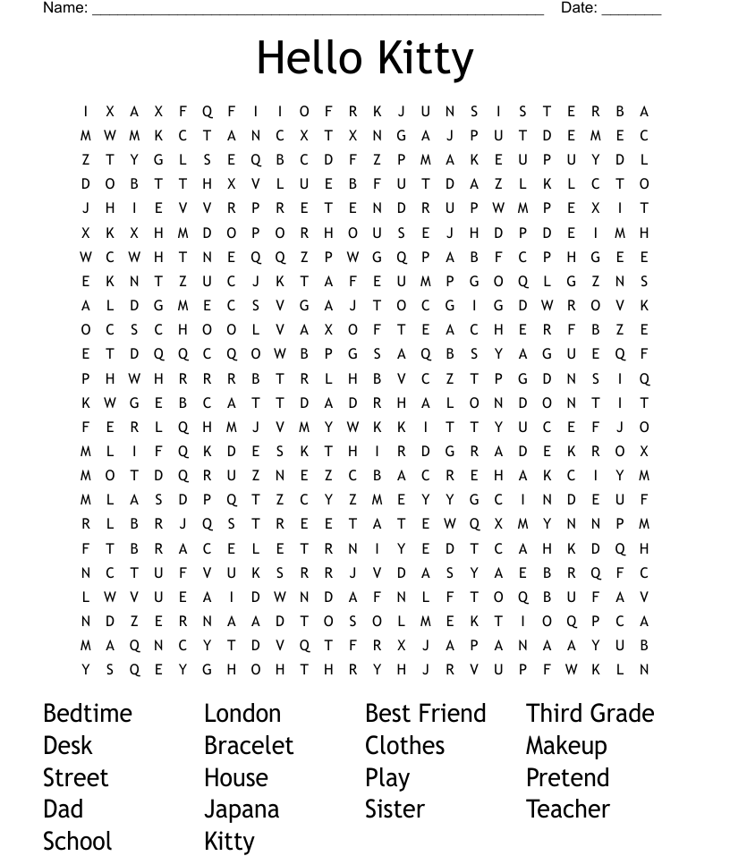 Hello kitty word search