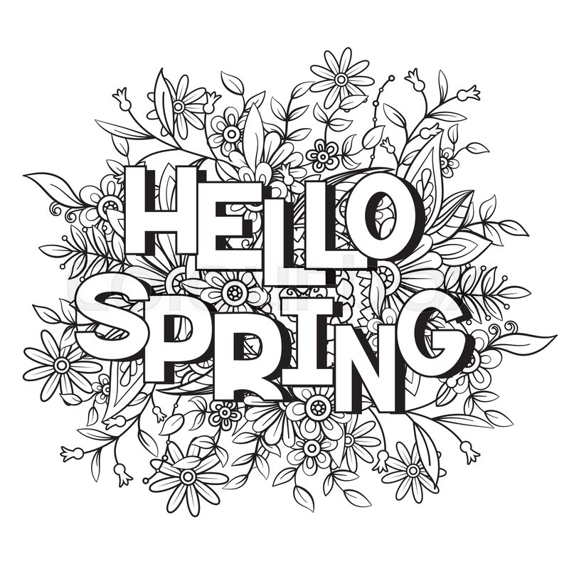 Hello spring coloring page stock vector