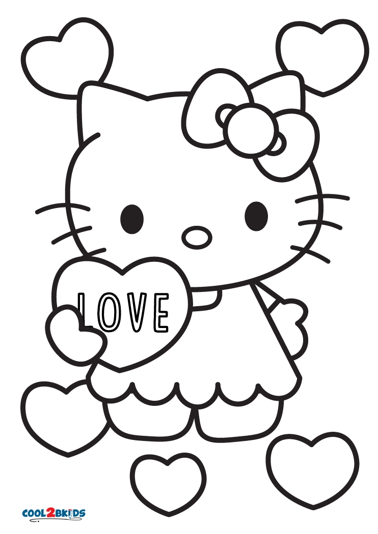 Free printable hello kitty valentine coloring pages for kids