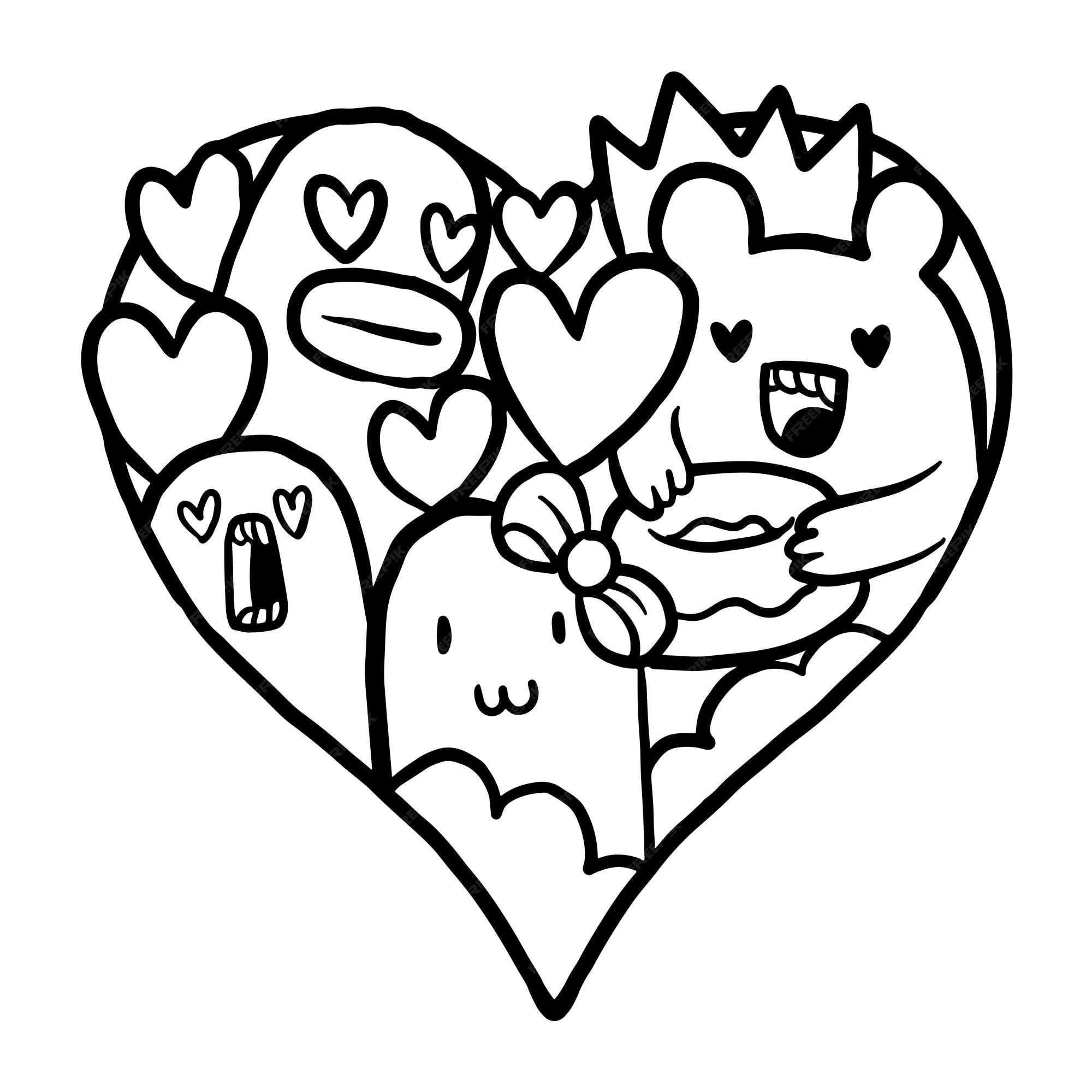 Premium vector heart doodle cute valentine coloring page