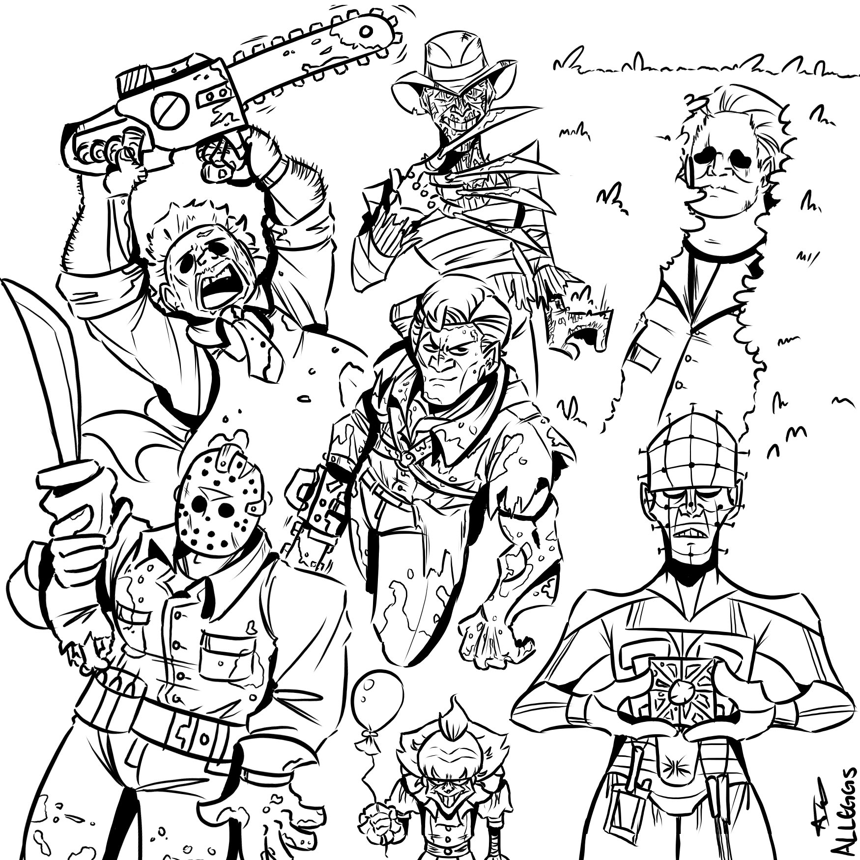 Alleggs on x happy halloween might put some color on this at some point but i like how it looks without it halloweenends fridaytheth texaschainsawmassacre evildead nightmareonelmstreet hellraiser it httpstcofskcrca x