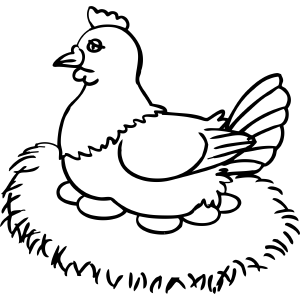 Hen on eggs coloring page