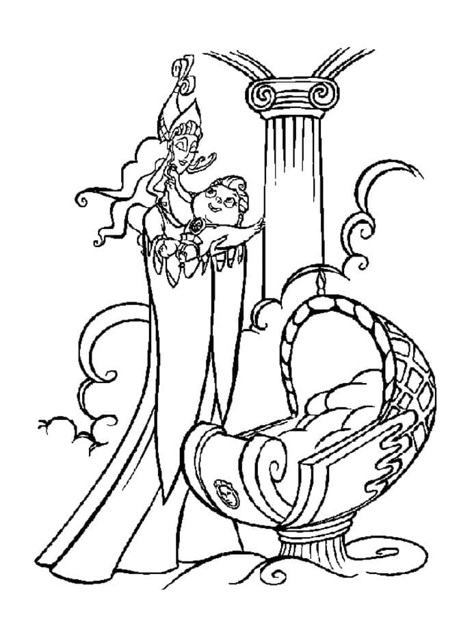 Queen hera and baby hercules coloring page